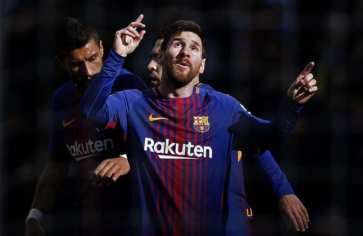 Lionel Messi festeja su anotación ante el Celta. Foto: AP
