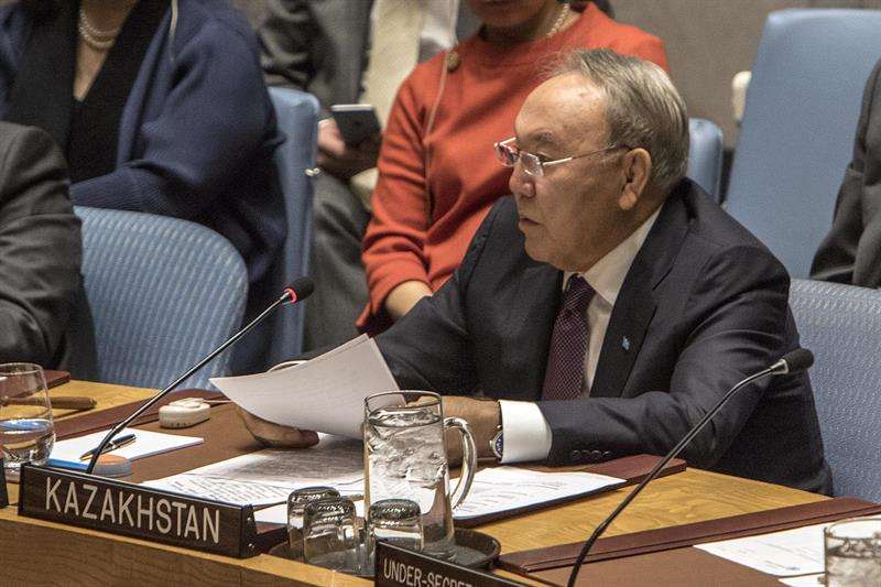 El presidente kazajo, Nursultán Nazarbáyev, preside la reunión del Consejo de Seguridad de ONU hoy, jueves 18 de enero de 2018, en la sede del organismo en Nueva York (EE.UU.). EFE