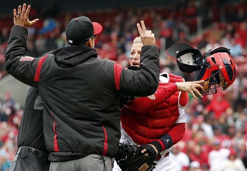 Yadier Molina encara a Torey Lovullo./ Foto AP