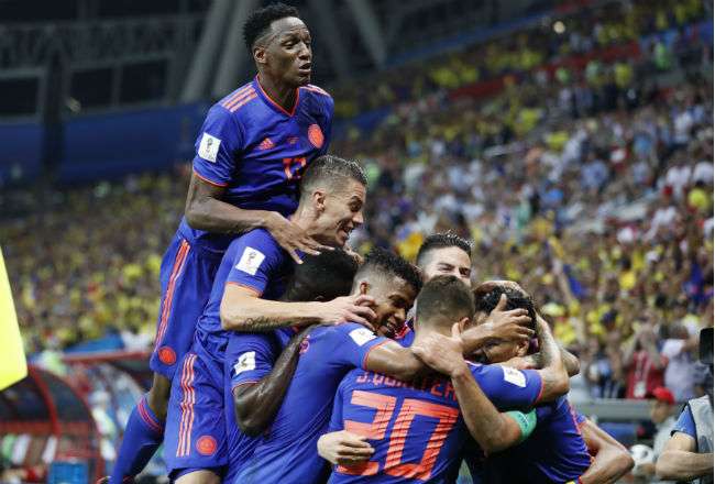 La selección de Colombia celebró mucho esta victoria. Foto:AP