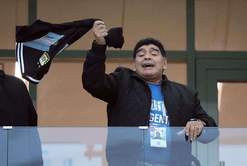 Diego Armando Maradona siempre apoyó a Argentina en el Mundial de Rusia 2018. Foto EFE