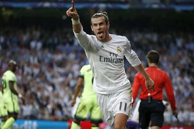 Gareth Bale celebra su gol, primero del equipo blanco frente al Manchester City. Foto: AP