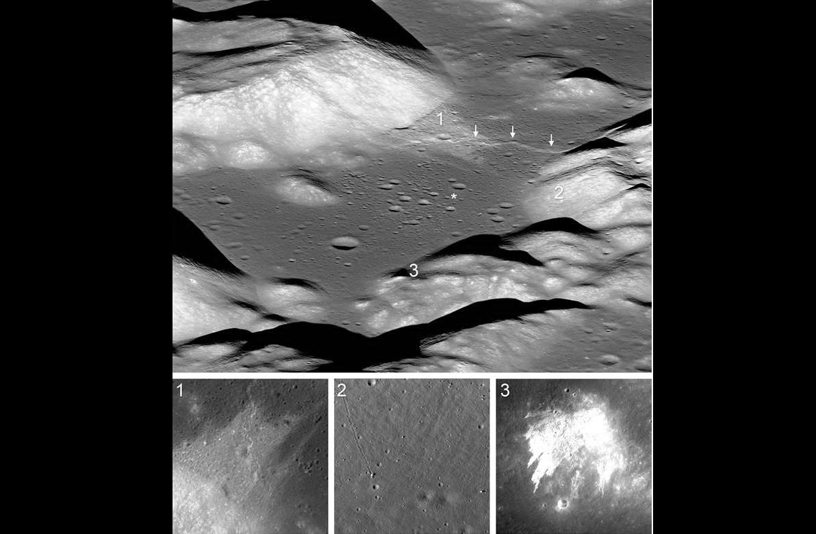 Combo de fotografías divulgadas por la NASA tomadas por la cámara del Orbitador de Reconocimiento Lunar (LROC), donde se muestran las diferentes fallas que se están formando en el valle de Taurus-Littrow. EFE/Nasa