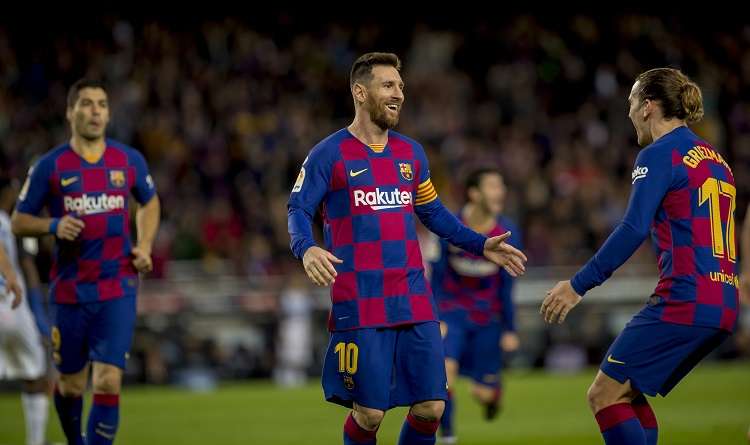 Lionel Messi  celebra uno de sus goles. Foto: AP