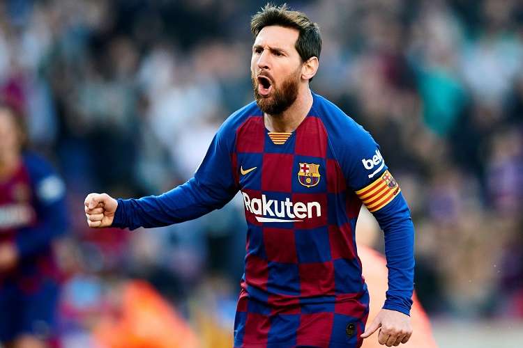 Lionel Messi del Barcelona, celebra su gol ante la Real Sociedad. Foto: EFE