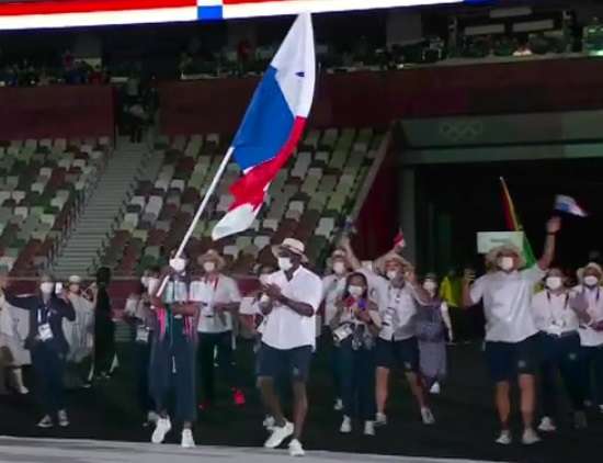 Delegación de Panamá en la cereminia de inauguración de los Juegos Olímpicos de Tokio.