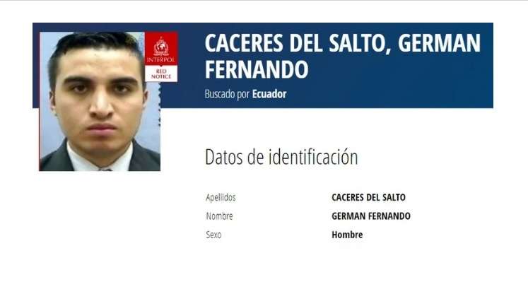 Germán Cáceres, teniente de la Policía de Ecuador buscado por femicidio.