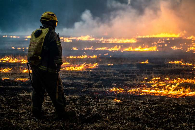 Bomberos intentan apagar un incendio en Ercilla, región de la Araucanía (Chile). EFE