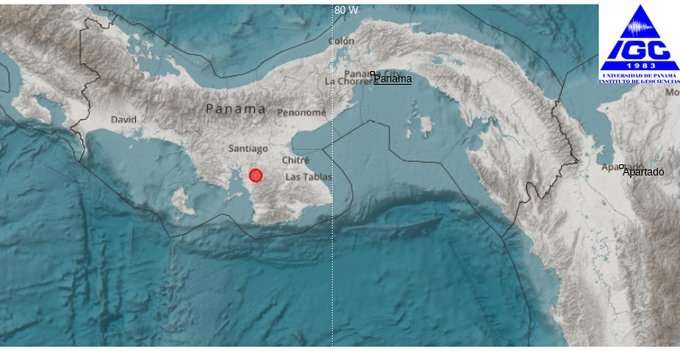 Mapa con el epicentro del sismo en Santiago, Veraguas.