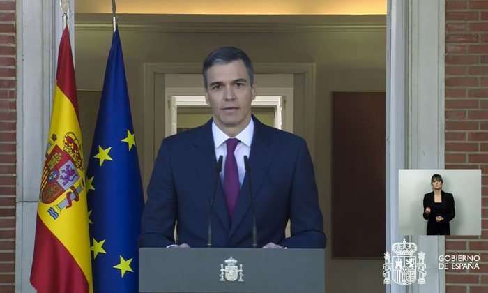 Captura de vídeo de la comparecencia del presidente del Gobierno español, Pedro Sánchez. EFE