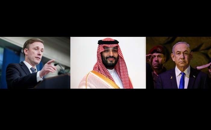 Combo de fotografías de archivo que muestra al asesor de Seguridad Nacional de la Casa Blanca, Jake Sullivan (i); al príncipe heredero de Arabia Saudí, Mohamed bin Salmán (c), y al primer ministro de Israel, Benjamín Netanyahu. EFE