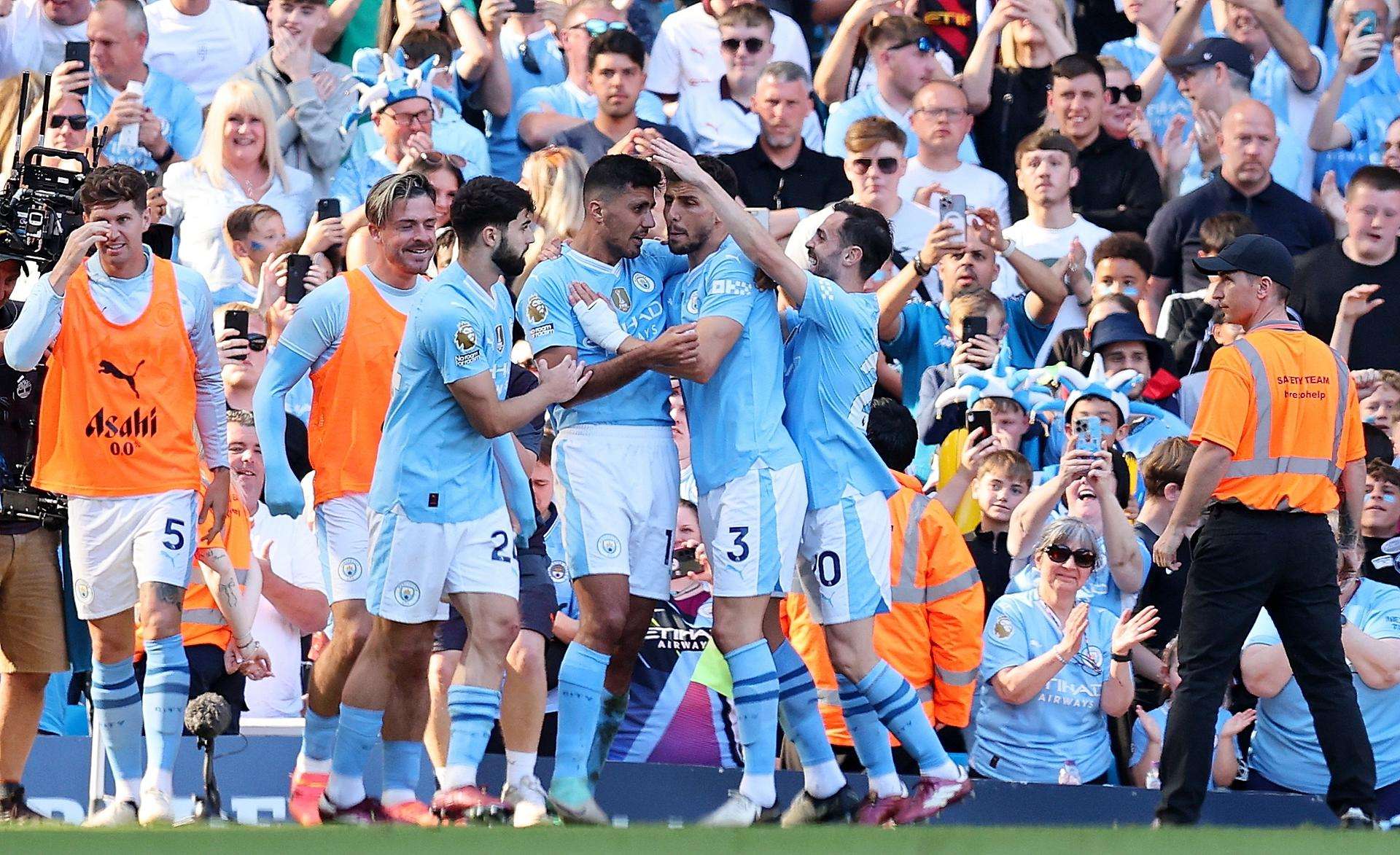 Los jugadores del Manchester City celebran el gol de Rodri, el 3-1. /Foto: EFE