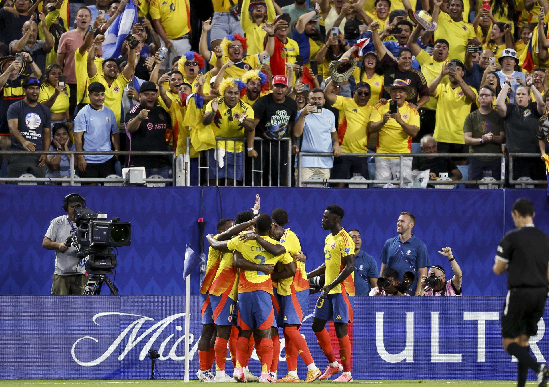 La selección colombiana celebra un gol de Jefferson Lerma durante la Copa América 2024. EFE