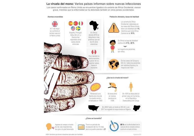 Varios países han informado sobre casos de viurela de mono en sus territorios. Enfografía: EFE
