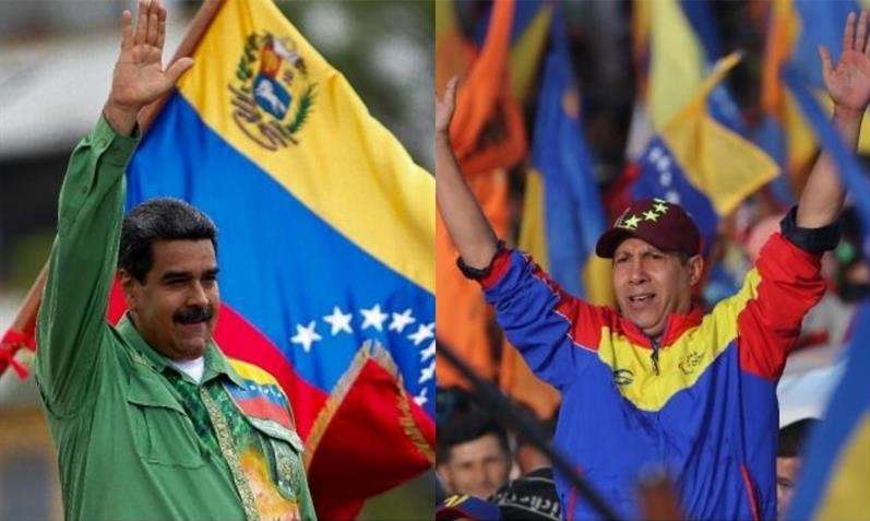 En la imagen, el presidente venezolano, Nicolás Maduro (i) y el candidato presidencial opositor, Henri Falcón. EFE Archivo