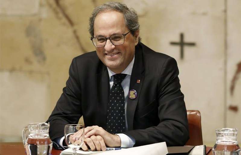 El presidente de la Generalitat catalana, Quim Torra, durante la reunión semanal del Govern celebrada hoy. EFE
