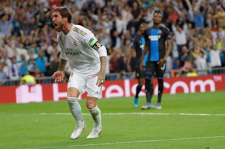  El defensa español y defensa del Real Madrid, Sergio Ramos, celebra su gol. Foto: EFE